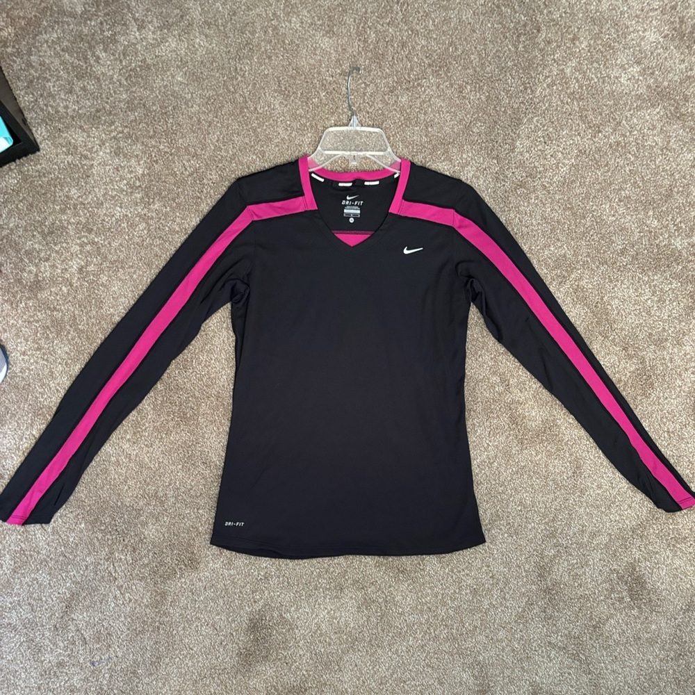 Nike Black and Pink Long Sleeve Tee